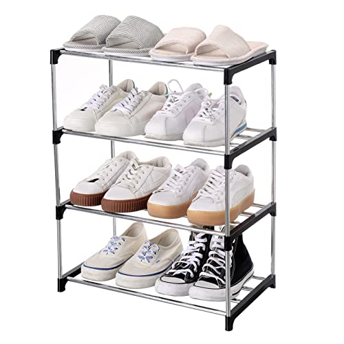 Jucaifu Stackable Small Shoe Rack, Entryway, Hallway and Closet Space Saving Storage and Organization (4-Tier, Black) - color: Black, size: 4-Tier