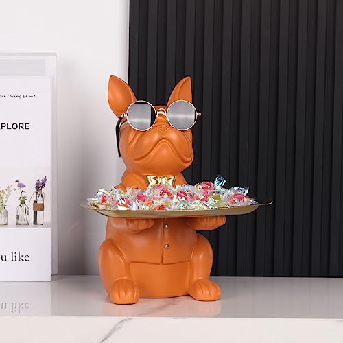 Modern Decor Resin Orange Bulldog Tray Statue Tray Storage Key Holder Candy Jewelry Earrings Tray Suitable for Home Decor Modern Art Dining Table Decor Office Small Object Tray - color: Orange