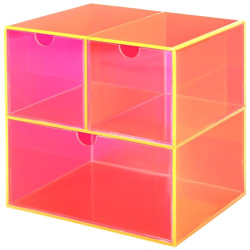 Gelite Desk Organizer with 3 Storage Drawers for Makeup Office Acrylic Desktop Drawer Organizer for Vanity Office Organization and Storage Box, Neon Pink - color: Neon Pink