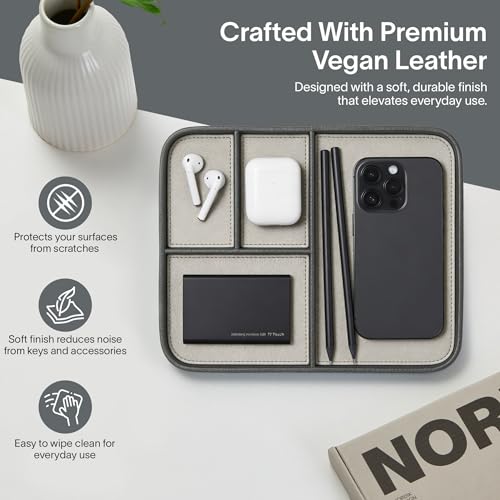 Nordik Leather Valet Tray - Sahara Gray - 9.5 x 7.9 Inch Medium Vegan Leather Tray - Stylish Nightstand Organizer for Men - Modern Bedside Caddy - EDC Catchall for Key Watch Wallet Jewellery - color: Sahara Gray, size: 9.5in x 7.9in