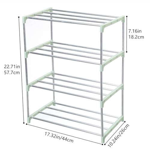 Jucaifu Stackable Small Shoe Rack, Entryway, Hallway and Closet Space Saving Storage and Organization (4-Tier, Green) - color: Green, size: 4-Tier