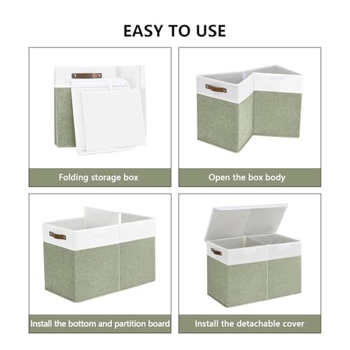 Bagnizer Large Toy Storage Box with Lids, Collapsible Sturdy Baby Storage Organizer Chest Bin Basket for Kids, Boys, Girls, Playroom, Nursery, Bedroom, Closet 25"x13"x16" (Green and White) - color: Green and White