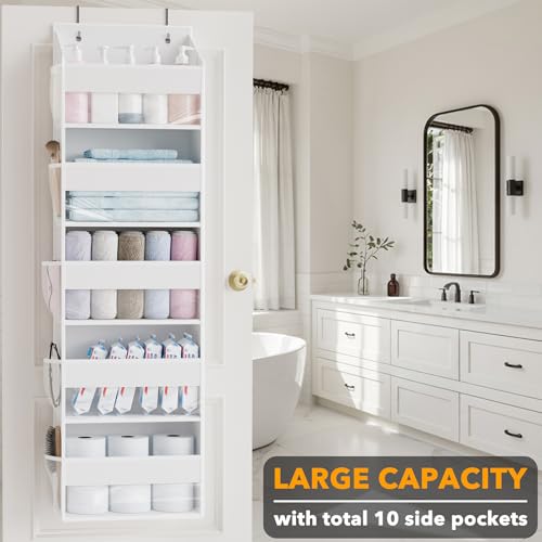 SpaceAid 2 Pack Over The Door Organizer with 5 Large Pockets and 10 Mesh Side Pockets, 5 Layers Door Organizer Hanging with Clear Window for Bedroom, Bathroom, Pantry and Nursery, White - color: White, size: 2 Pack