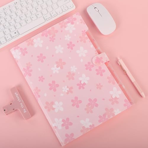 SKYDUE Pink Expanding File Folder with 5 Pockets, Cute Accordion File Organizer, Portable Receipt Paper Documents Organizer, Letter Size Filing Folder School Office Supplies - color: Sakura Pink