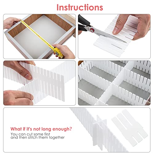 45 Pack Drawer Dividers, Plastic Adjustable Drawer Storage Organizer for Tidying Clutter Socks, Underwear, Makeup, Kitchen, Dresser White - color: White