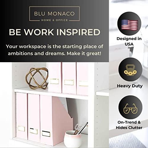 BLU MONACO | Cardboard Magazine File Holder Set of 6 Pink | Vertical Magazine File Holder with Gold Label Slots | Standing File Holder and Cardboard Bins for Shelves Desk Storage - color: Pink