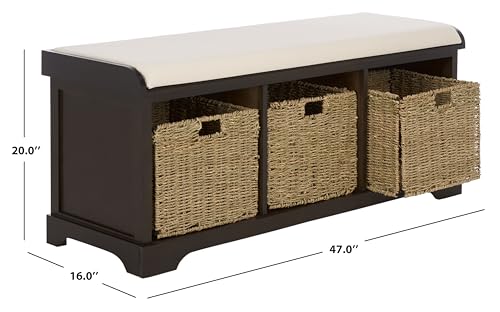 SAFAVIEH Home Collection – Lonan Dark Chocolate Storage Bench with Seat Cushion, 3 Basket Drawers, Coastal Farmhouse Entryway Design (AMH5733F) - color: Dark Chocolate