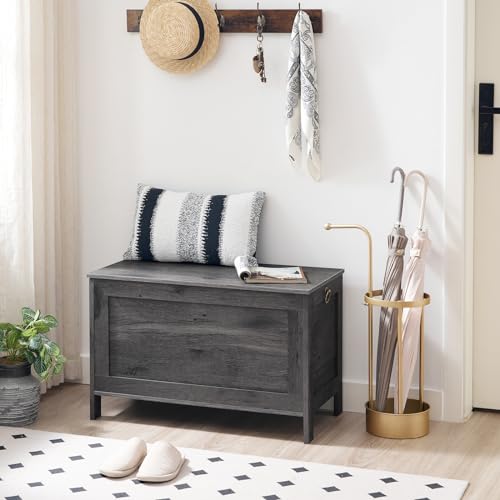 HOOBRO Toy Box, Retro Wooden Look Storage Chest with Safety Hinge, Entryway Storage Bench Supports 220 lb, 29.9 x 15.7 x 18.9 Inches Toy Chest Organizer, Easy Assembly, Charcoal Black BC75CW01G1 - color: Charcoal Black, size: 29.9x15.7x18.9 Inch