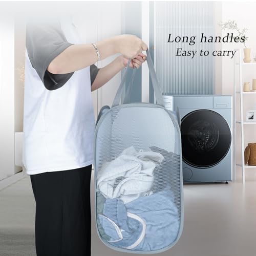 Upgraded 100L Extra Large Collapsible Laundry Baskets, 2 Pack XL Mesh Pop Up Laundry Hamper with Handles, Portable Travel Laundry Basket, Foldable Hamper. Grey. 2V - color: Grey, size: 2-Pack Vertical