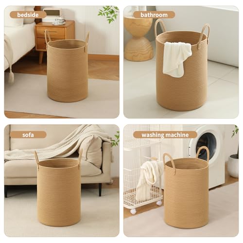 Laundry Basket Hamper Tall Rope Storage Woven for Blanket toys Dirty Clothes in Living Room Bathroom Bedroom (Jute Brown, 80L/21.3Gal) - color: Jute Brown, size: 80L/21.3Gal