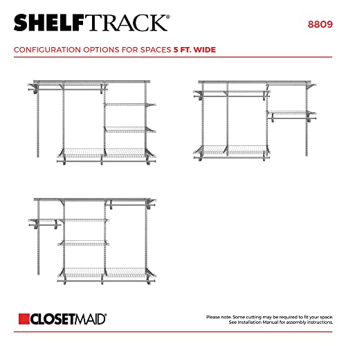 ClosetMaid ShelfTrack Wire Closet Organizer System, Adjustable from 5 to 8 Ft., With Shelves, Clothes Rods, Hardware, Durable Steel, Satin Chrome - color: Satin Chrome, size: 5 to 8 ft