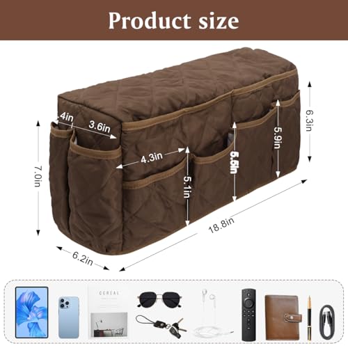 Remote Control Holder, Non Slip Bedside Armchair Caddy, Recliner Arm Caddy Armrest Organizer with 14 Pockets for Cell Phone TV Remote Control Magazines