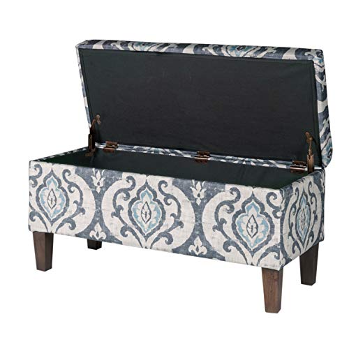 HomePop Large Upholstered Rectangular Storage Ottoman Bench with Hinged Lid, Slate Damask - color: Slate Damask