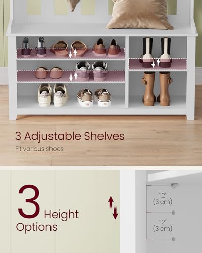 VASAGLE Hall Tree with Bench and Shoe Storage, Coat Rack with Shoe Bench, 7 Double Hooks for Jackets, Hats, Entryway, Bedroom, Living Room, 13.8 x 31.9 x 70.9 Inches, Matte White UHSR414WB01S - color: Matte White