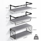 Fixwal 3+1 Tier Wall Mounted Bathroom Shelves Over Toilet, Rustic Wood Floating Shelves with Metal Frame and Towel Bar for Bathroom, Kitchen, Bedroom, Living Room (Gray) - color: 2-gray