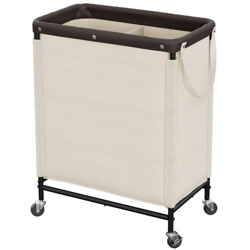StorageWorks 2 Section Laundry Hamper, Rolling Laundry Cart with Wheels and Handles, Laundry Room Double Sorter for Organizer and Storage, 26.4 Gal(100L), Beige - color: Beige, size: 100L(2-Section)