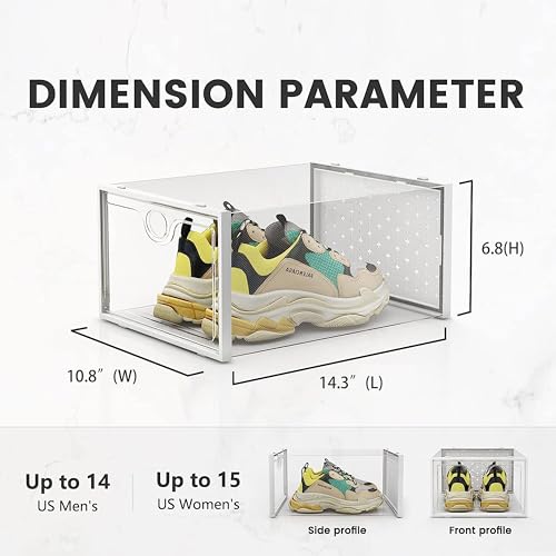 Pinkpum XXL Larger Shoe Storage Boxes Fit Size 14, Clear Plastic Stackable Shoe Organizer 12 Pack Sneaker Storage for Sneakerheads Shoe Containers - color: White, size: 12 Pack XX-Large