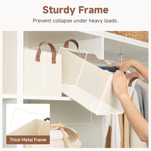 StorageWorks Storage Bins, Shelves Baskets for Organizing, Fabric Closet Organizers with Handles, Metal Frame, Beige-Texture, 2-Pack - color: Beige（Texture）, size: 14 ¾" L x 10 ¼" W x 8 ¼" H