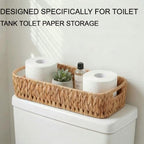 Toilet Paper Storage 2-Pack, Water Hyacinth Wicker Over the Tank Toilet Paper Holder & Narrow Bathroom Basket for Tissue Rolls, Countertops and Water Tank Covers