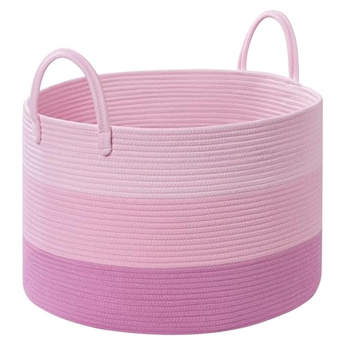 Extra Large Toy Basket, 20"x13" Kids Toy Storage for Playroom Classroom Nursery, Woven Rope Blanket Basket with Handles, Stuffed Animal Organizer & Dog Toys Basket, Pink - color: Pink - Wide