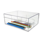 Isaac Jacobs 3-Compartment Clear Acrylic Organizer with Lid (6.7" L x 8.6" W x 3.4" H), Multi-Sectional Tray, Storage Solution for Makeup, School & Office Supplies (1 Large, 2 Medium) - size: 1 Large, 2 Medium