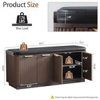 Fluted 2-Tier Entryway Shoe Bench with Doors and Adjustable Shelf, 43.3'' Wide Shoe Storage Bench with Cushion Seat for Entrance, Hallway, Living Room, End of Bed - Espresso - size: Door-espresso