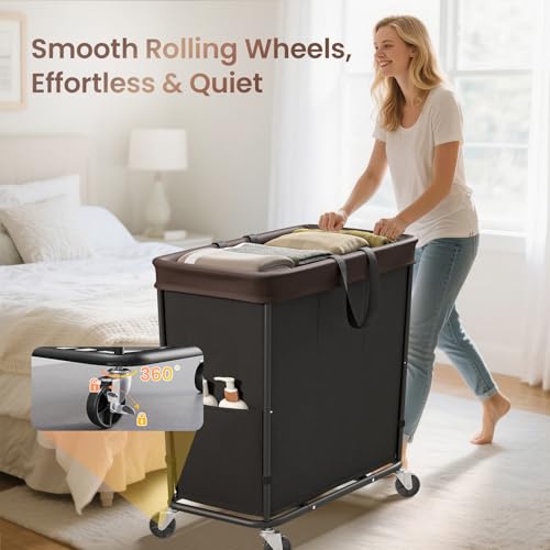 320L Laundry Basket with Wheels, 3-Section Rolling Hamper for Laundry, Extra Large Laundry Hamper with Wheels, Clothes Hamper Rolling Laundry Basket for Home, Bathrooms and Dorm(Black) - color: Black-3 Section, size: 320L
