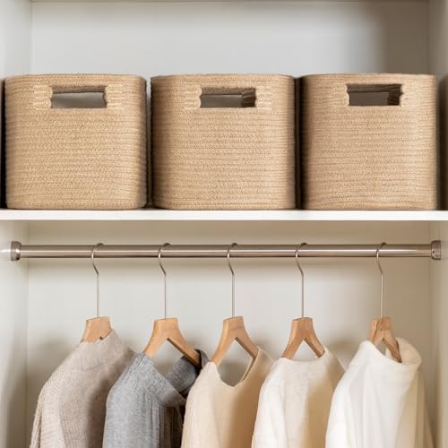 UBBCARE 4 Pack Storage Baskets for Organizing, Shelf Baskets with Handles, Woven Storage Baskets for Bookcase/Cube Shelf/Closet, 14.5"L x 9.8"W x 9"H, Jute - color: Jute, size: 4 Pack-14.5"(L)×9.8"(W)x9"(H)