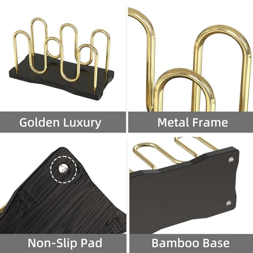 Mail Holder Organizer Countertop, Metal Mail Sorter for Desk, Cutout Mail Storage Bills Organizer Letter Tray Design with Bamboo Base for Home Office (Black) - color: Black