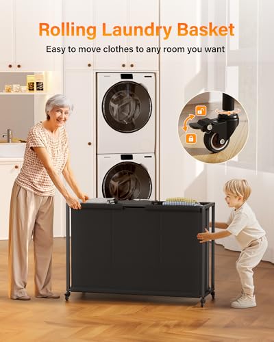 Laundry Hamper Laundry Basket: Rolling Laundry Basket Organizer with Wheels - Laundry Hamper 3 Section with Shelf Drawers Oxford Laundry Bags - Laundry Sorter for Laundry Room Bathroom Bedroom