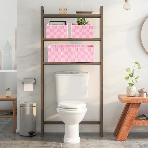 Drawer Organizer, Cube Baskets for Storage Shelves, Handmade Small Woven Basket, Shallow Storage Bins for Organizing Desk, Dresser, Kitchen, Pantry, Nested 7 Pack, Pink - color: Pink