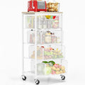 Goovilla Kitchen Cart with Drawers, 4 Tier Metal Rolling Utility Cart Organizer on Lockable Wheels with Wooden Top, White Fruit Vegetable Storage Rack Also for Cans, Snack, Craft, Art, Office, Beauty - size: White