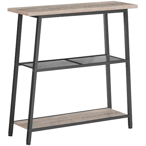 HOOBRO 30" Narrow Console Table, 3-Tier Small Entryway Table with Storage Shelves, Behind Couch Sofa Table, Hallway Table for Entryway, Foyer, Hallway, Living Room, Greige and Black BG62XG01 - color: Greige + Black