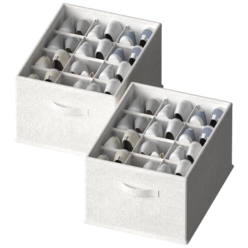 FHSQX 2 Pack Shoe Organizer for Closet,Foldable Shoe Organizer,Fits up to 24 Pairs,Storage Containers With Bottom Support for Shoes (Whtie, 16.5 * 12.6 * 9.5in) - color: Whtie, size: 16.5*12.6*9.5in