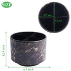 Round Leather Art Supply Organizer,Remote Control Holder,360-degree Rotating Pen Organizer with 4 Compartments(1-Marble Black Gold) - color: 1-Marble Black Gold