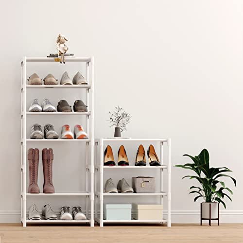 4-Tier Small Shoe Rack .Stackable Shoe Shelf Storage Organizer for Entryway Hallway Closet Bathroom Living Room (1-White) - color: White-1