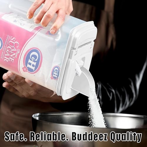 Buddeez Large Food Storage Container - 3.75 Quart Sugar Buddy, All Purpose Clear Kitchen Organization and Storage - Sugar, Flour, Cereal, Rice Dispenser, EZ Pour Spout & Easy Grip Handle (White Lid) - size: 3.5 QT