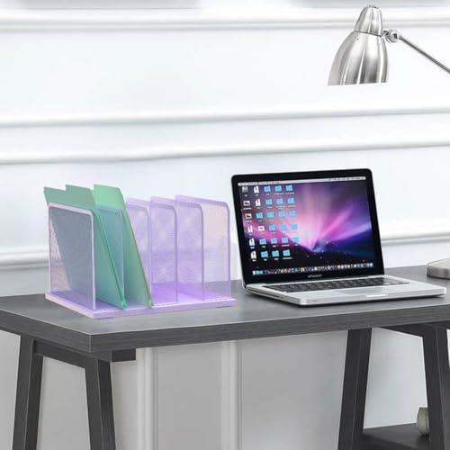 Kuntine.B Desk File Organizer Upright Mesh Desktop Organizer File Sorter Office Organization File Holder for Home, Office & Classroom (Purple, 1 Pack 5-Section) - color: Purple, size: 1 Pack 5-Section