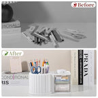 Anyoifax 360° Rotating Pen Holder 7 Slots Desk Organizer with Drawer Removable Pencil Cup Plastic Art Supplies and Accessories Desktop Storage Box Caddy for Office, School, Home (White) - style: White+Drawer