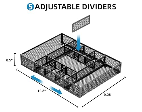 Marbrasse Expandable Desk Drawer Organizer, Mesh Drawer Organizer Tray with 10 Adjustable Compartments, Desk Organizers and Accessories for Office Supplies, Makeup & Vanity (Expandable Black-2 pack) - color: Black-2P