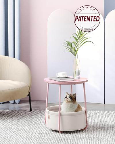 VASAGLE Nightstands, Set of 2 Small Round Side Tables with Fabric Basket, Bedside End Tables, for Bedroom, Jelly Pink and Cream White ULCT668R01 - color: Jelly Pink + Cream White