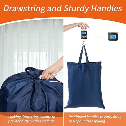 Polecasa Extra Heavy-Duty Laundry Bag 21x24”- Machine Washable Small Storage Bag with Reinforced Handles & Drawstring Closure & ID Tag for College Dorm Travel -Navy - color: Navy, size: 21" x 24" | 1 Pack