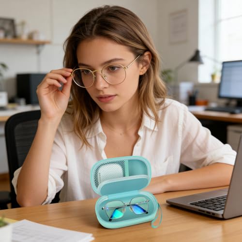 Portable 2 in 1 Contact Lens Case and Glasses Case, Traveling Contact Cases Bag Box Holder with Soak Storage Kit Included Built-in Mirror, Tweezer, Contact Lens Solution Bottle and Hand Strap-Green - color: Green