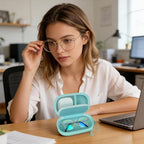 Portable 2 in 1 Contact Lens Case and Glasses Case, Traveling Contact Cases Bag Box Holder with Soak Storage Kit Included Built-in Mirror, Tweezer, Contact Lens Solution Bottle and Hand Strap-Green - color: Green