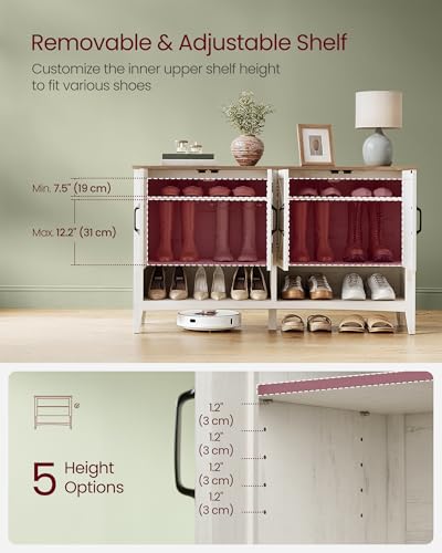 VASAGLE LIRY Collection - Shoe Cabinet, 3-Tier Storage Organizer, Shoe Shelf, Farmhouse Freestanding Cabinet, Height-Adjustable Shelf, 13.8 x 47.2 x 27.6 Inches, Rustic White ULBC039W01 - color: Rustic White, size: 13.8"D x 47.2"W x 27.6"H, style: 3-Tier