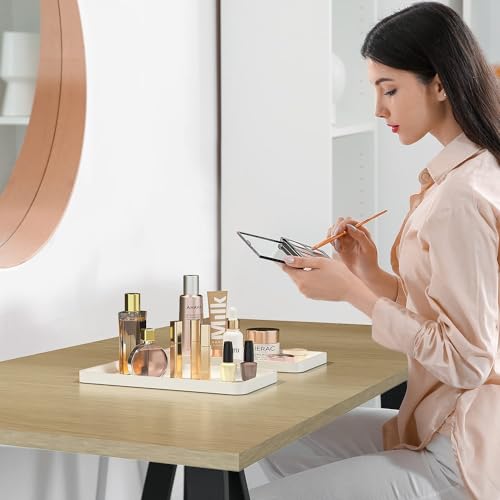Weenson Bathroom Vanity Trays for Countertop Toiletries Decor Candle Perfume Makeup, Kitchen Tray for Soap Dispenser Spice Salt Oil, White Tray for Toilet Tank Coffee Nightstand Set of 2 - color: White, size: 2 Pack 11.8"L x 6.1"W x 0.8"H
