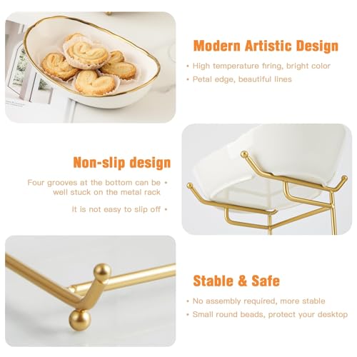 2 Tier Ceramic Fruit Bowl for Kitchen Counter, Tiered Fruit Basket for Countertop, Modern Multi Layer Fruit Display Stand for Party, Cute (Gold-rimmed, Small) - color: Gold-rimmed, size: Small
