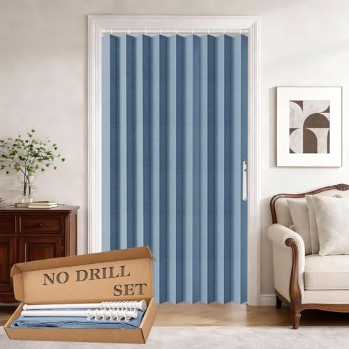 Jilron Accordion Door Curtain Set - 100% Blackout, with Curtain Rod Included, for Bedroom Privacy Protection (Blue-43 W x 78" L+Rod) - color: Blue, size: 43"W x 78"L (Pack of 1)