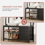 Lulive Hall Tree with Bench and Shoe Storage, 31.5" Coat Rack Freestanding with 2-Tier Storage Shelf, 6-in-1 Entryway Bench Coat Rack with 12 Hooks and 3 Drawers(Black) - color: Black