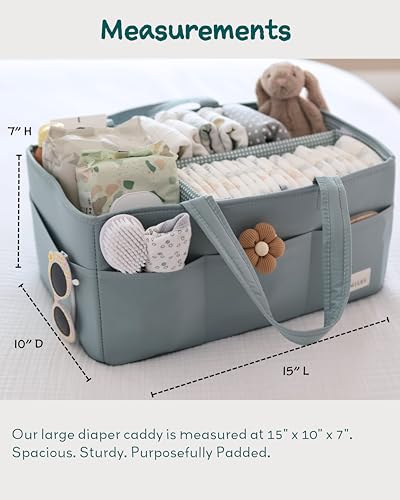 Lily Miles Baby Diaper Caddy Organizer, Wipeable Diaper Organizer Basket with 8 Pockets for Newborn Essentials, Nursery Tote Bag for Changing Table & Car Organization (Willow Green, Large) - color: Willow Green, size: Large